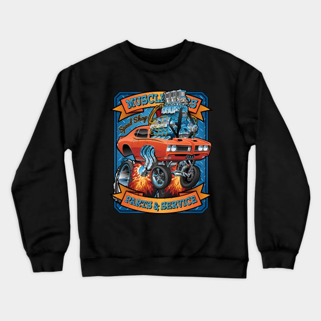 Classic Sixties Muscle Car Parts & Service Cartoon Crewneck Sweatshirt by hobrath